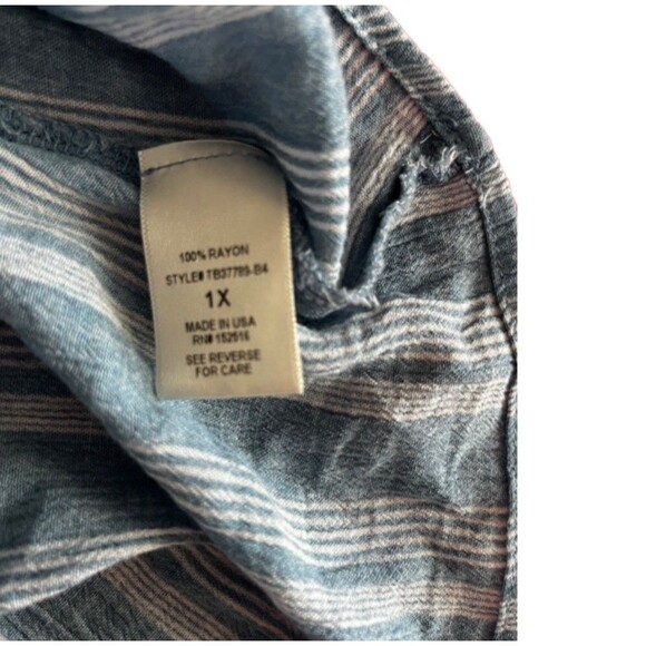 Molly & Isadora Blue White Striped Tie Front Sleeveless Blouse 1x - Picture 5 of 7